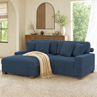 2 - Piece Upholstered Navy Corduroy Modular Sectional Sofa with Pillow Back and Solid Wood Legs