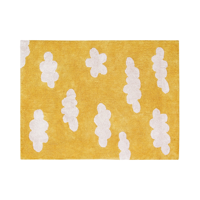 Hand Knotted Cotton Abstract Area Rug in Yellow/White