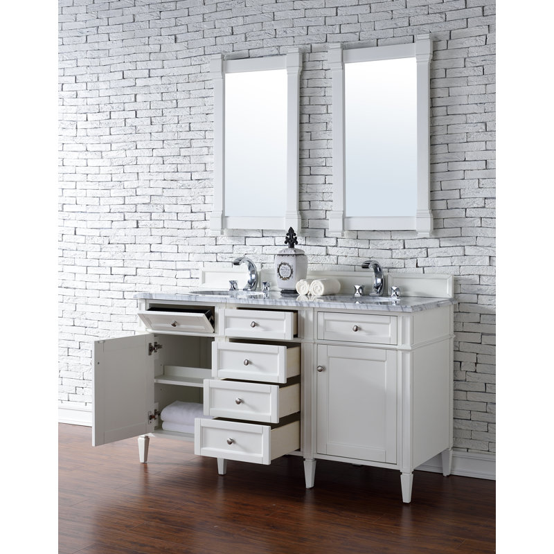 Brittany 60'' W Vanity, Carrara White, Bright White, 8" Widespread
