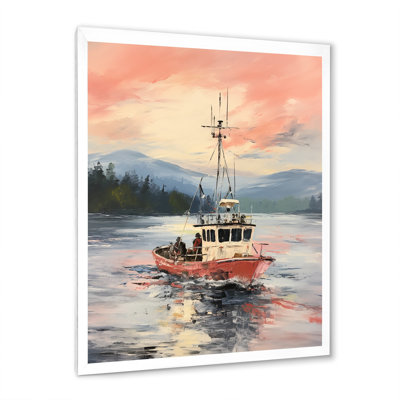 Blue Lights Of The Harbor Boat Sunset - Coastal Sunset Wall Art