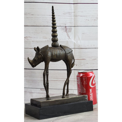 Gibbsboro Salvador Dali Cosmic Rhinoceros Surreal Rhino Bronze Sculpture Statue on Marble Base