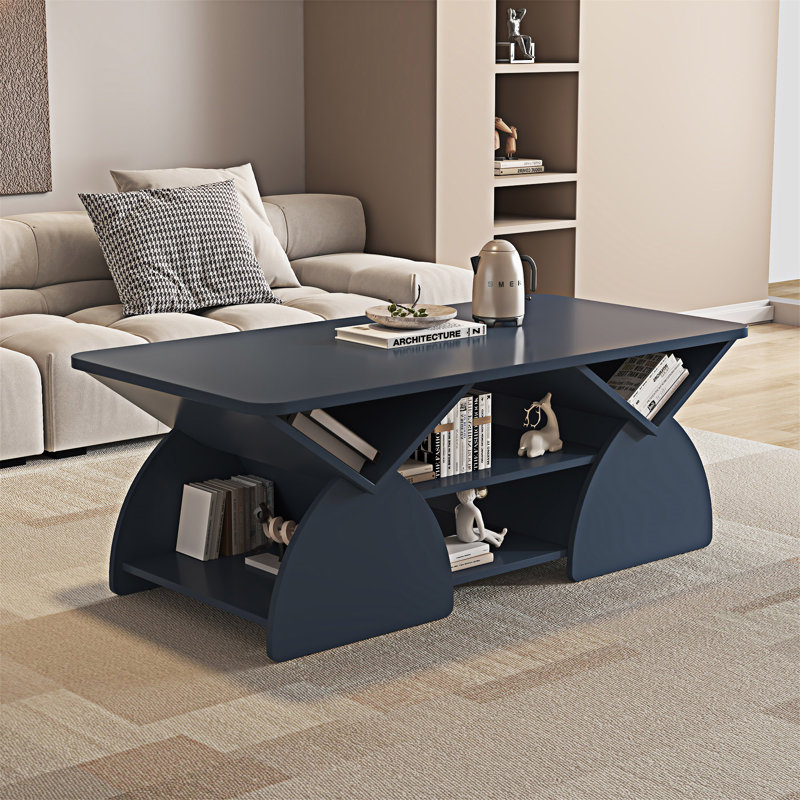 Table basse en bois avec tablette, Bleu, Bleu