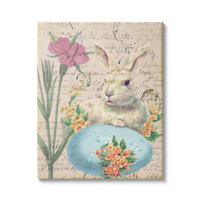 " Easter Bunny Spring Blue Egg Vintage Postal Script " by Daphne Polselli