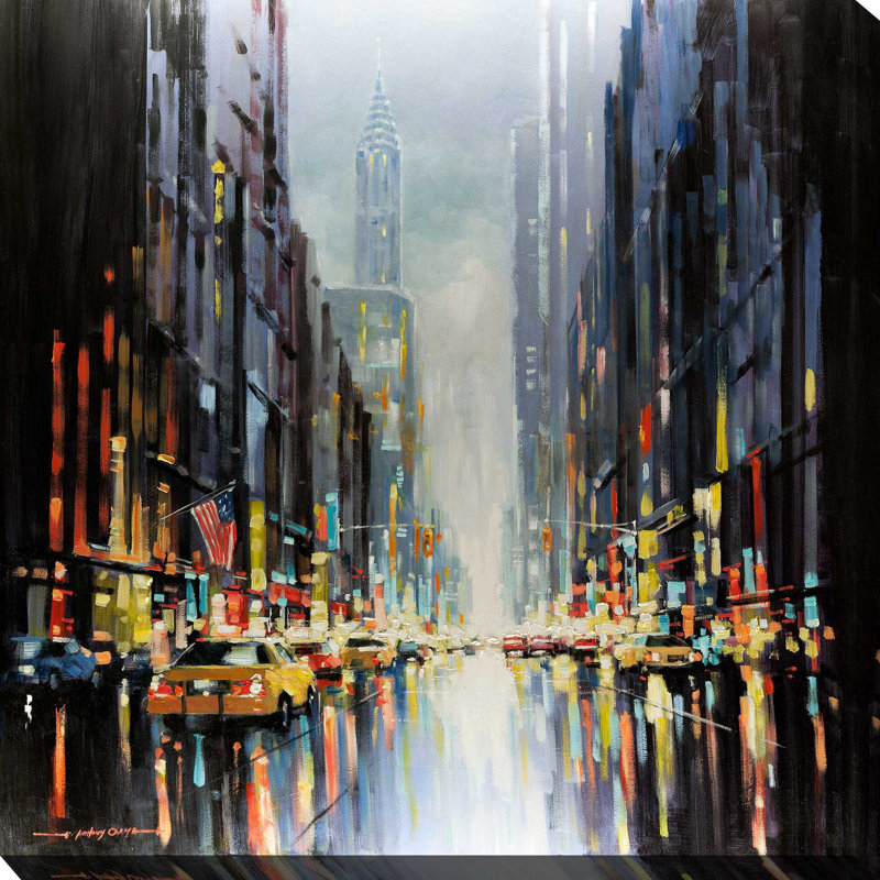 «City Lights» par E. Anthony Orme - Peinture, H 36 po x l 36 po x P 1,5 po, Toile tendue