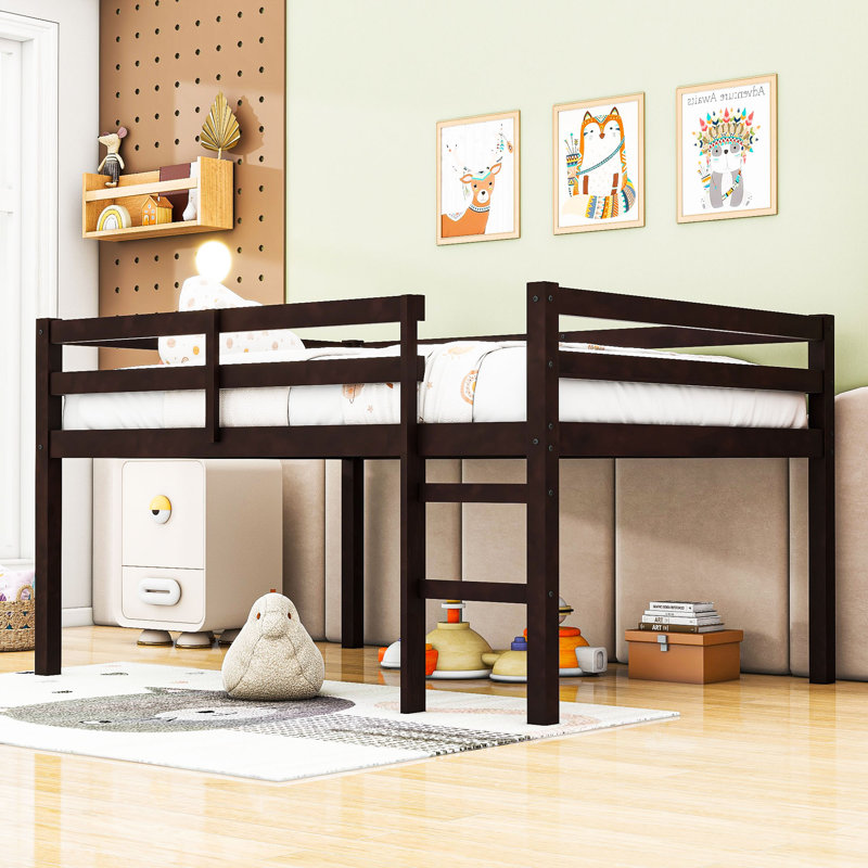Lit mezzanine double en bois avec échelle