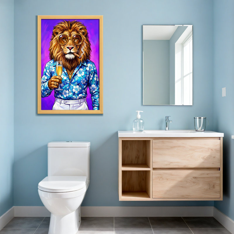 Animaux lion portant des lunettes et un cigare avec champagne, Toile tendue, Ne s’applique pas