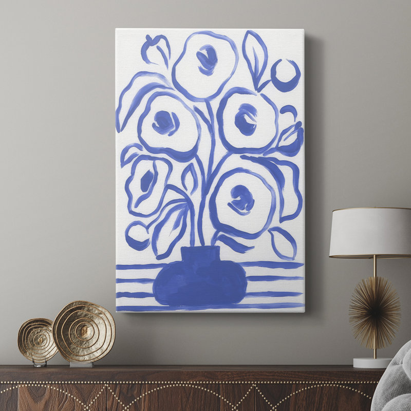 Fleurs bleues brossées I - galerie Cavas sur mesure, H 60 po x l 40 po