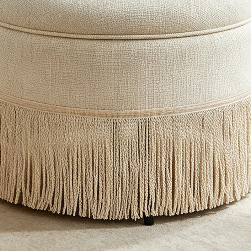23.23"Round Upholstered Storage Ottoman With Fringe