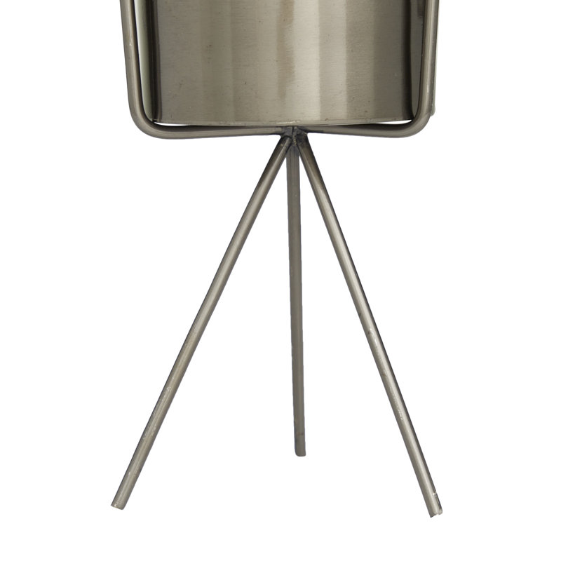 2 Piece Metal Small Indoor Outdoor Planter with Removable Stand Set, Dark Gray