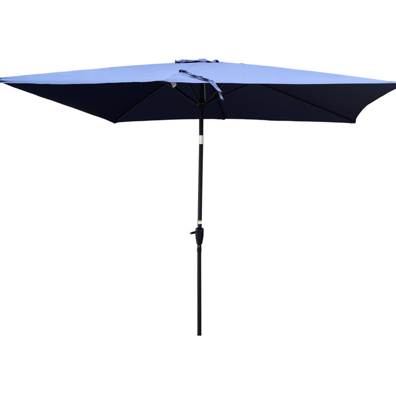 Parasol de patio extérieur 6 x 9 pi - imperméable, à manivelle et à bouton-poussoir, auvent rectangulaire pour piscine de jardin, protégé 9 pi x 6 pi imperméable avec poteau thermolaqué