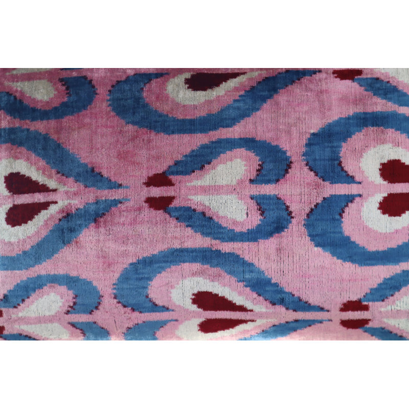 Velvet Pillow Cover & Insert, 16"H x 24"W, Rectangular, Pink/Blue/Red Geometric 1