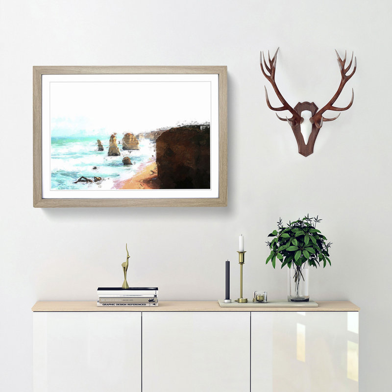 The Twelve Apostles Cliffs in Australia - Picture Frame Painting Print, 27cm H x 36cm W x 2cm D, Oak Framed