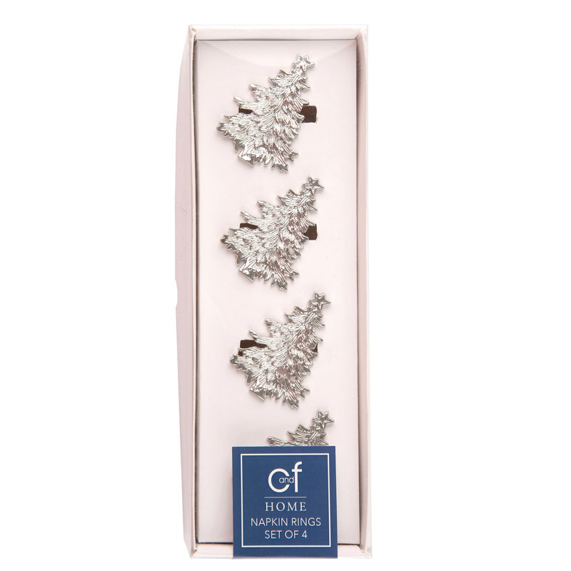 Ensemble de 4 serviettes en métal pour arbre de Noël, Argent