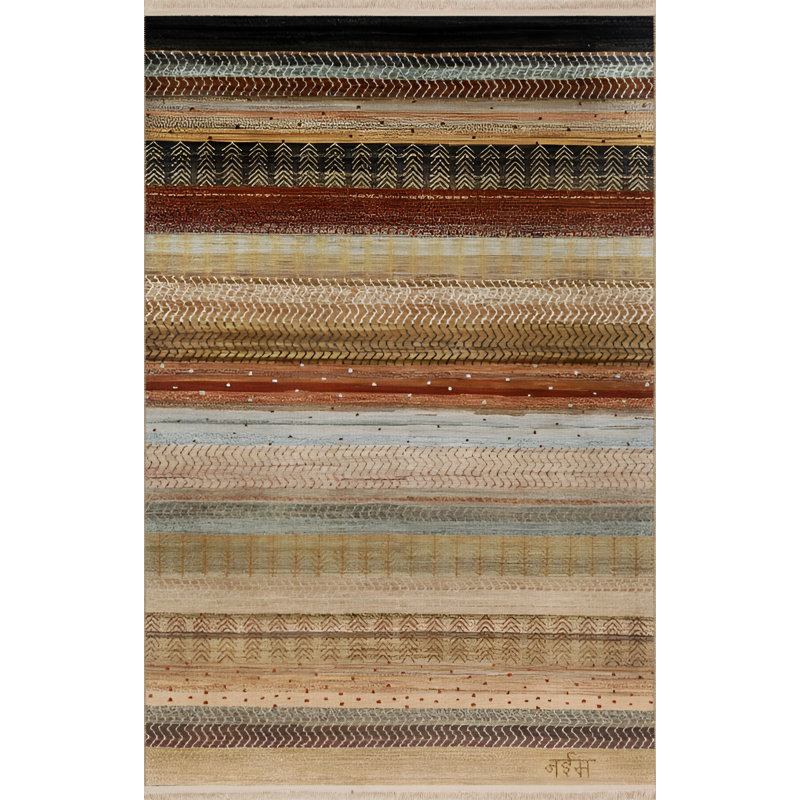 Tapis décoratif à rayures multicolores brun et beige, Tapis de couloir 3 pi 3,37 po x 9 pi 10,11 po