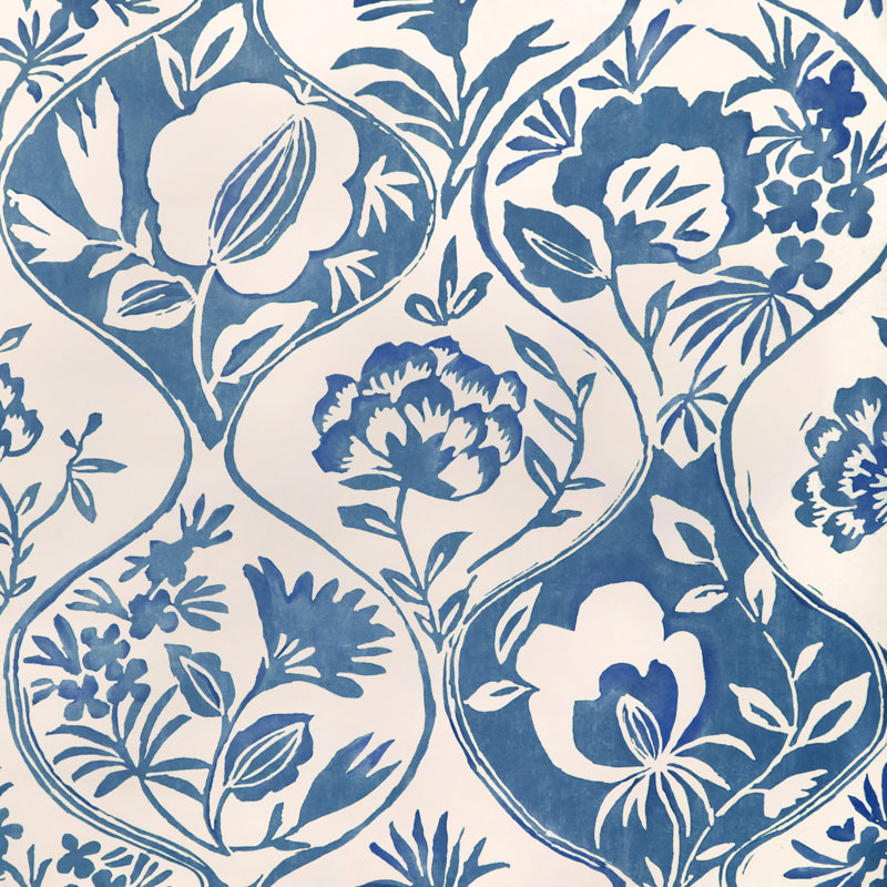 Garden Walk Calathea Floral Wood Pulp Blend Wallpaper Roll, Blue