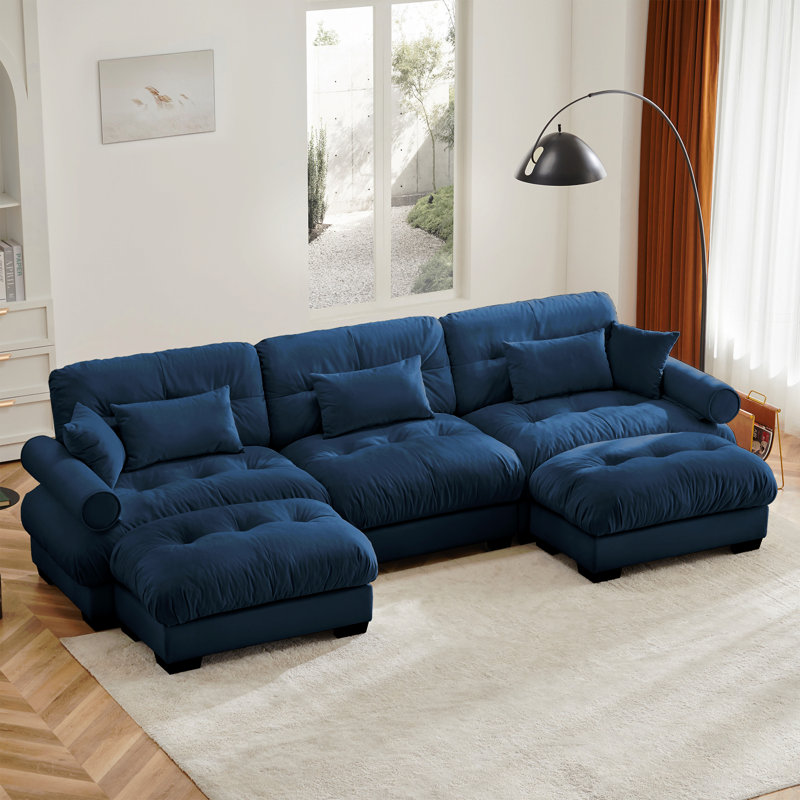 Canapé modulaire en U en forme de U avec deux repose-pieds mobiles, canapé d'angle moderne à 3 places avec coussins de taille, coussins décoratifs et accoudoirs Blostered, canapé convertible en forme de L pour la vie