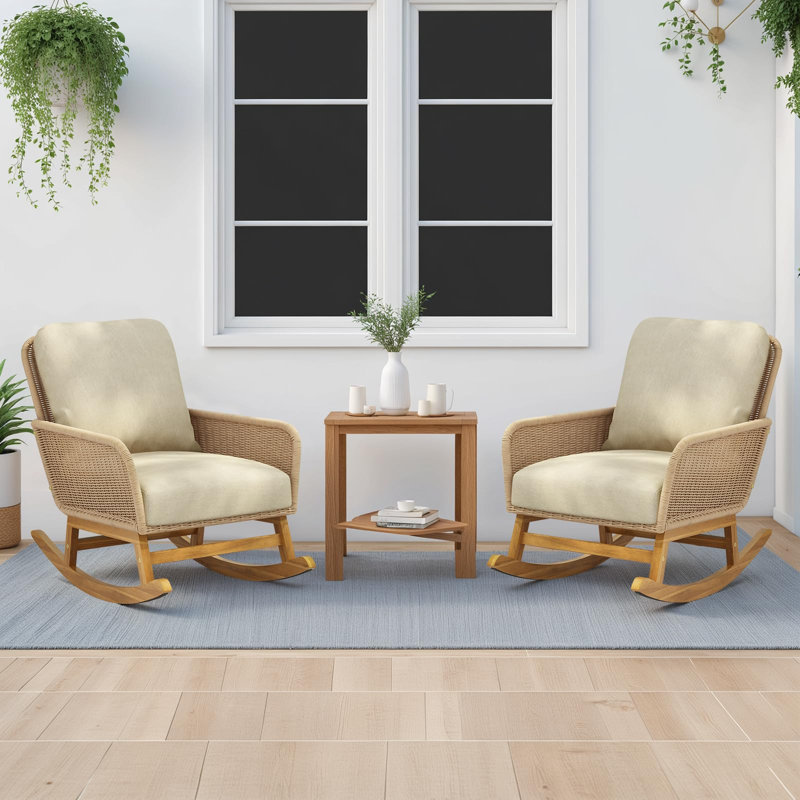 Ensemble de 2 chaises berçantes de patio, Beige