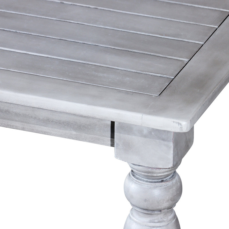 Table de salle à manger carrée en gris argenté, conçue pour résister aux éléments extérieurs de la table en bois massif, couleur grise, mobilier