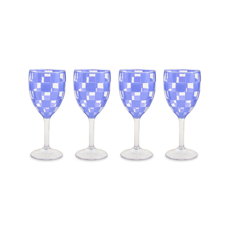 Verre à vin en acrylique Blue Check, Blue/Clear