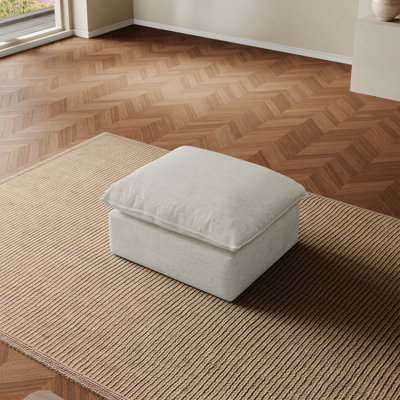 19.5" Cream Square Footstool Ottoman Down Filled