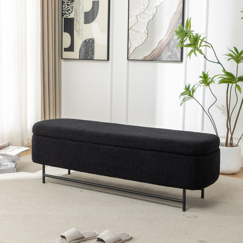 Banc de rangement en tissu pour chambre Atiksh, Noir, H 18,5 po x l 56 po x P 17,7 po
