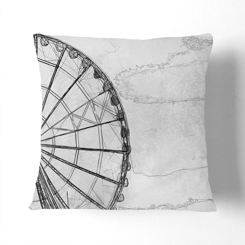 Ferris Wheel in Seattle in Abstract Cushion with Filling, 40cm H x 40cm W x 15cm D, Black
