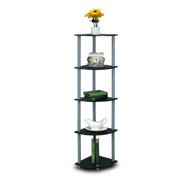 Baril 11.6" W Corner Bookcase, Black/Gray, (5 Shelves) 57.7" H x 11.6" W x 11.6" D