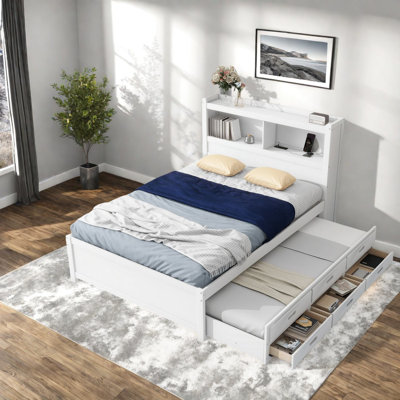 Lits de rangement multifonctionnels en bois blanc, design moderne pour la maison