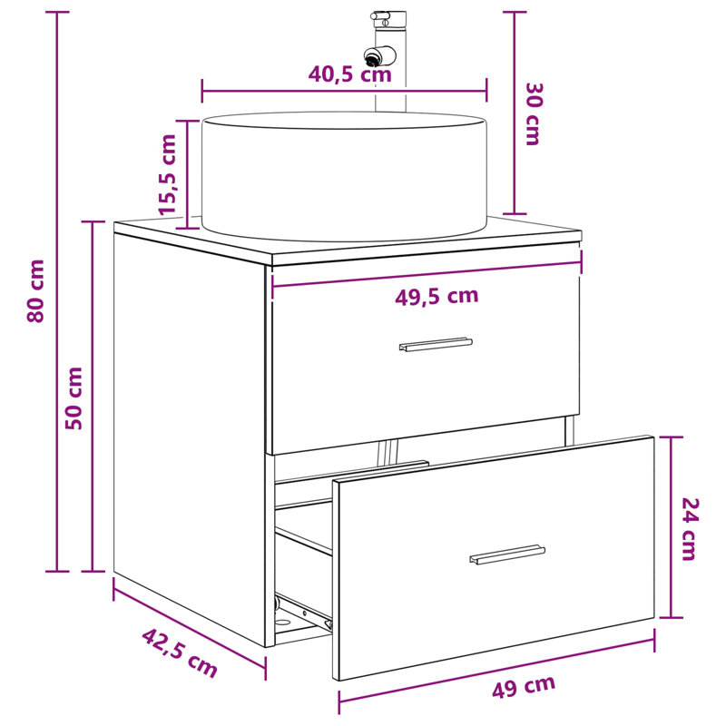Single Bathroom Vanity with Ceramic Basin, Concrete Grey