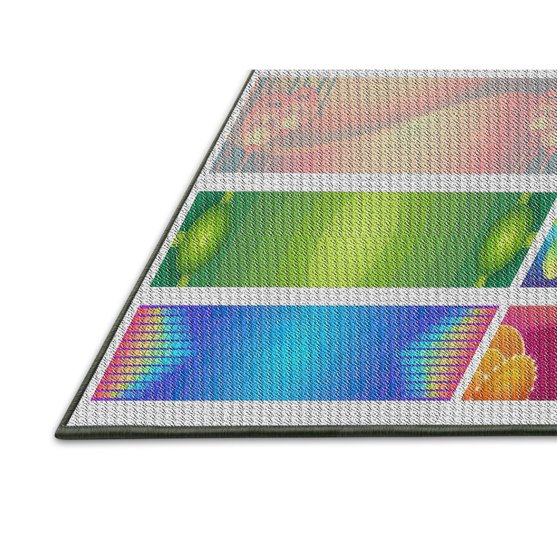 Tapis vert/bleu/rouge à motifs, Rectangle 7 pi x 10 pi
