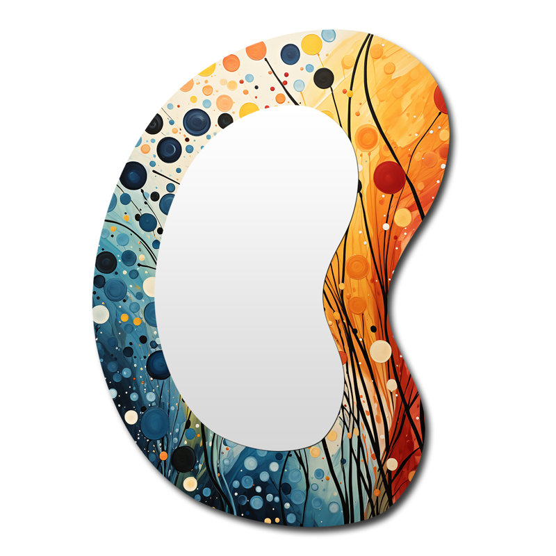Colorful Mid Century Dynamic Duality III - Midcentury Modern Unique Shape Wall Mirror, Modern Freeform Decorative Mirror, Printed Metal Art