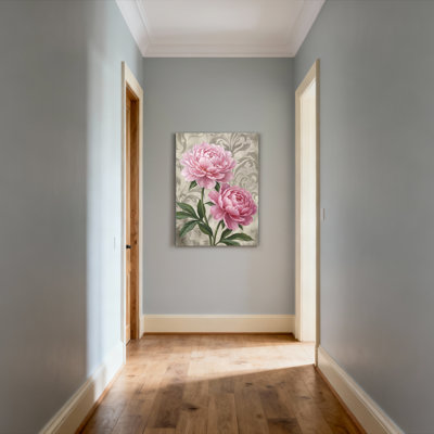 Pink Peony Floral Pattern Canvas Wrapped Wall Art Oil Painting Print For Living Room Bedroom Decor