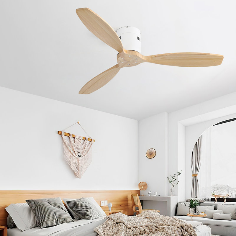 Ventilateur de plafond 52 pouces à 3 pales en bois massif pour ventilateur de plafond réversible silencieux, Naturel