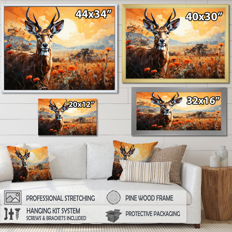 «Bilgin Gazelle Landscape I», reproduction, Cadre doré simple, H 16 po x l 32 po x P 1 po
