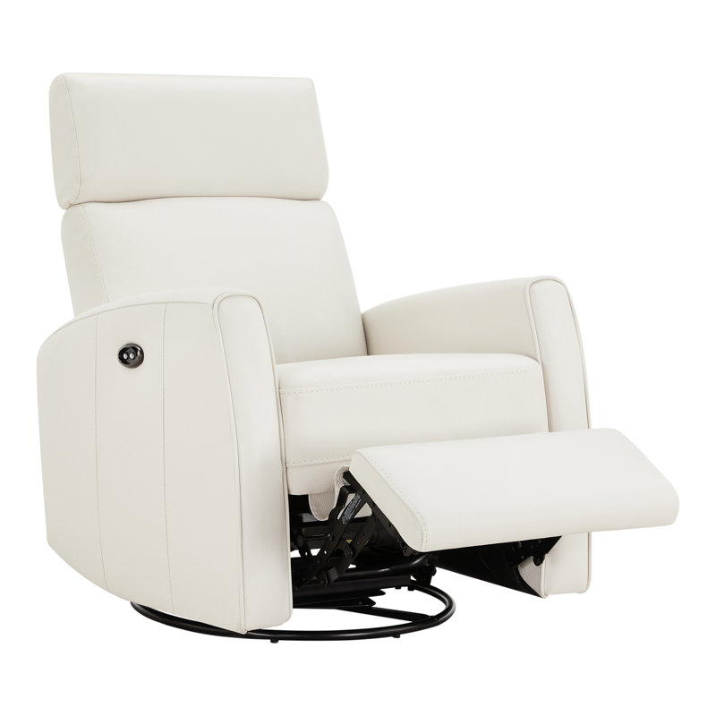 Top Grain Genuine Leather Power Swivel Glider Recliner with Dual Armrests, Coconut Milk
