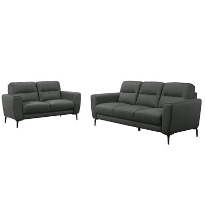 Comfortable In Gray Leather: Anthracite Color With Cushions And Legs 2pc Modern Design