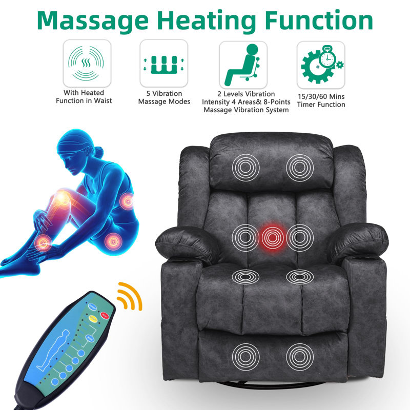 Upholstered Heated Massage Chair, Gray Velvet