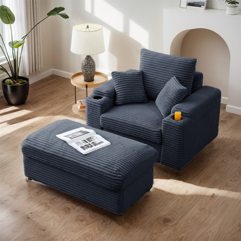 Chaise longue rembourrée avec repose-pieds, Tissu gris
