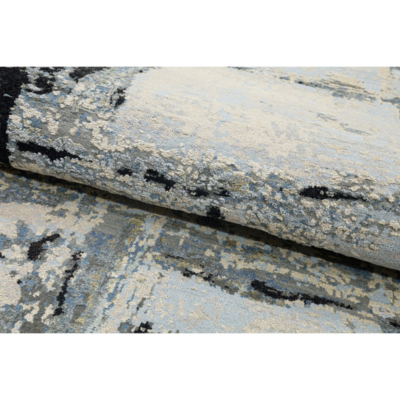 Handmade Silk and Wool Abstract Area Rug, Rectangle 8' x 10'