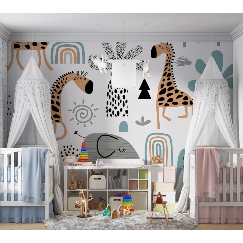Murale pelez et collez de qualité supérieure - Animaux de safari ludiques, L 60 po x L 40 po