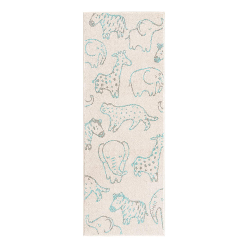 Whimsy Safari Animals Kid Rug, Runner 2'2" x 6', Ivory