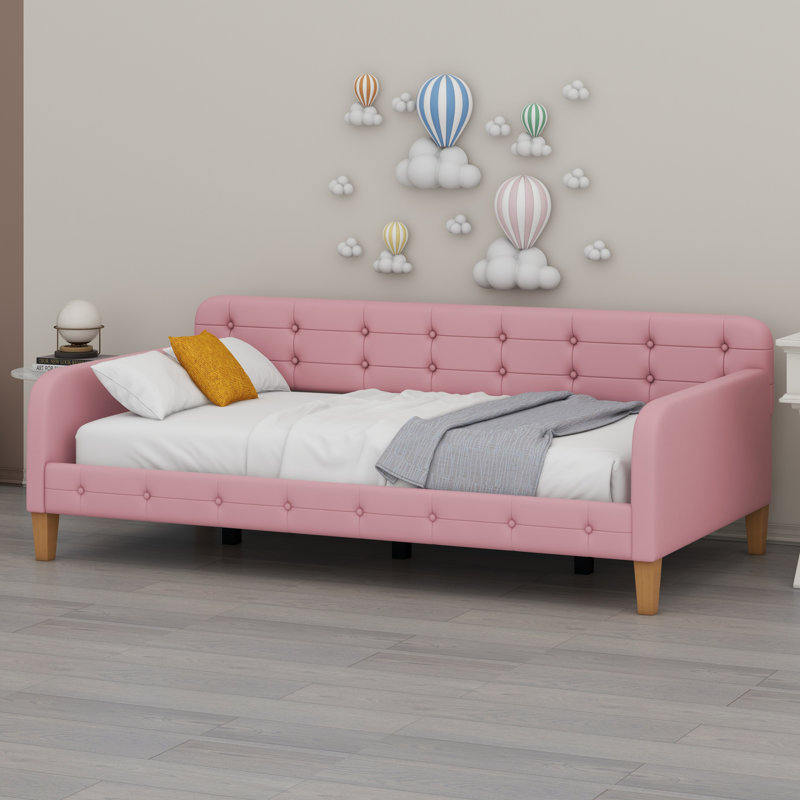 Upholstered Daybed With 4 Support Legs, Rubine
