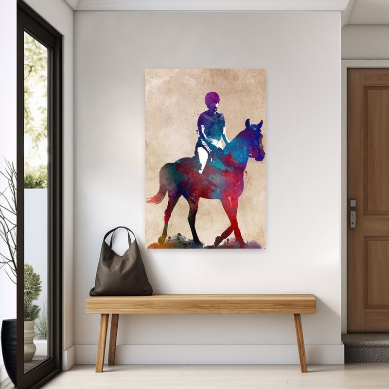 Aquarelle dynamique, art mural cheval contemporain, 60" H x 40" W