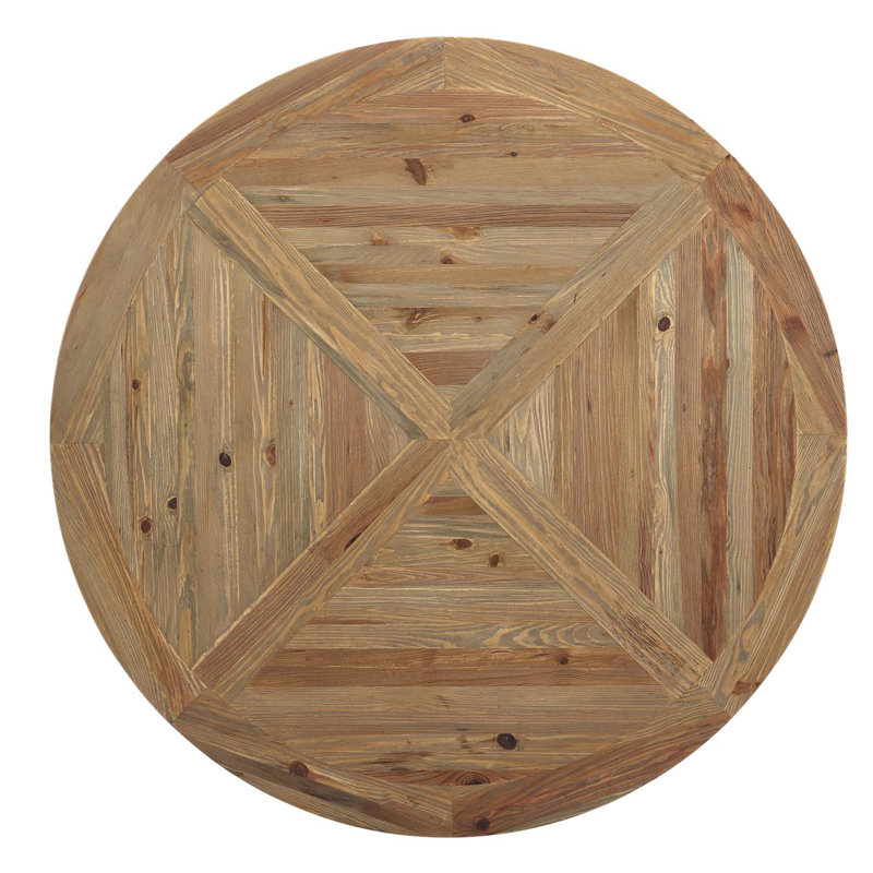 59" Round Reclaimed Pine Wood Dining Table with Pedestal Base