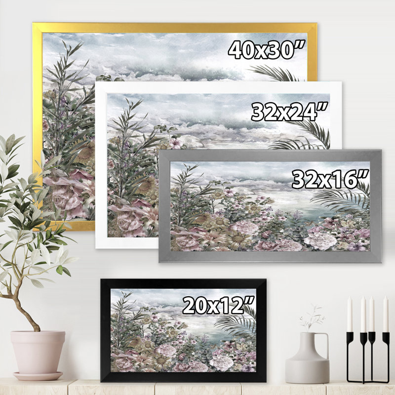 " Retro Flowers By The Sea Side ", 30" H x 40" W x 1.5" D, Black