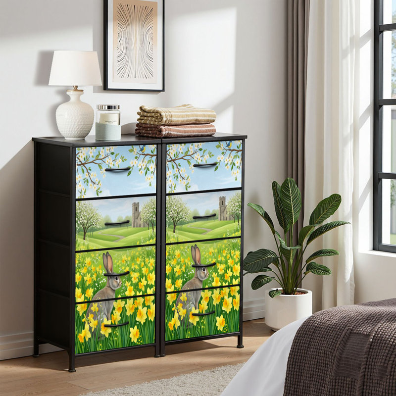 4 Drawer Dresser for Bedroom, Narrow Chest of Drawers, Wooden Top and Study Iron Frame 18"x37.5"-(WxH)