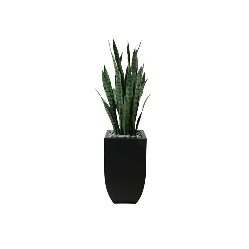 Jardinière 4 'H Faux Sansevieria avec pierres en étain noir