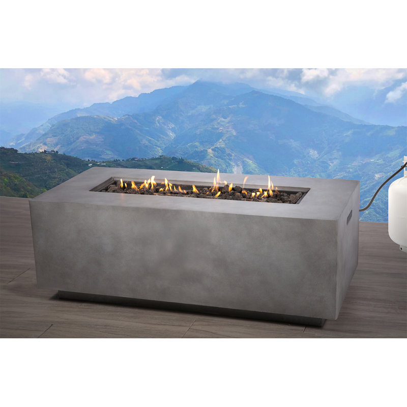 Concrete Propane Outdoor Fire Pit Table, 16" H x 20" W x 42" D