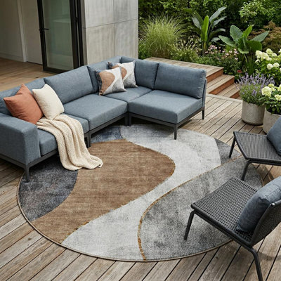 Tapis d'intérieur rond lavable abstrait gris anthracite 8 pi