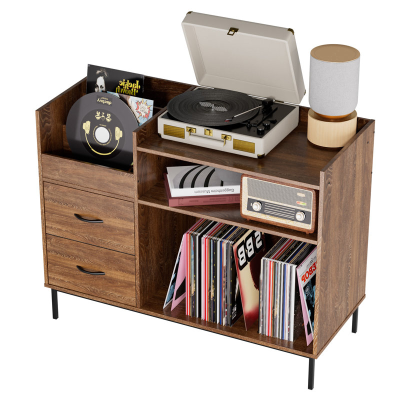 Support pour tourne-disque avec rangement pour plus de 500 albums